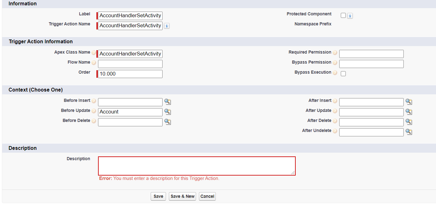 Trigger Action Custom Metadata Setup