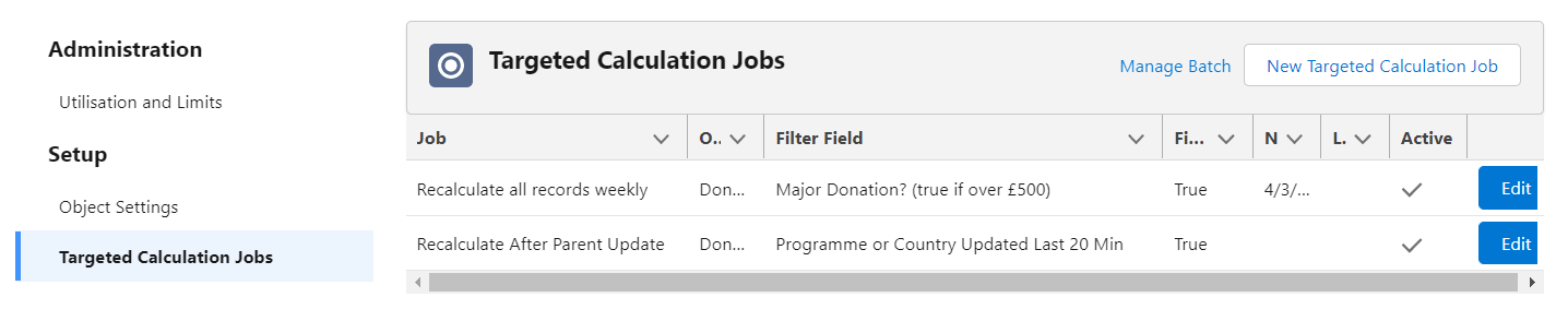 Screenshot of Targeted Calculation Job list