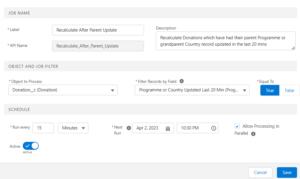 Screenshot of Targeted Calculation Job detail