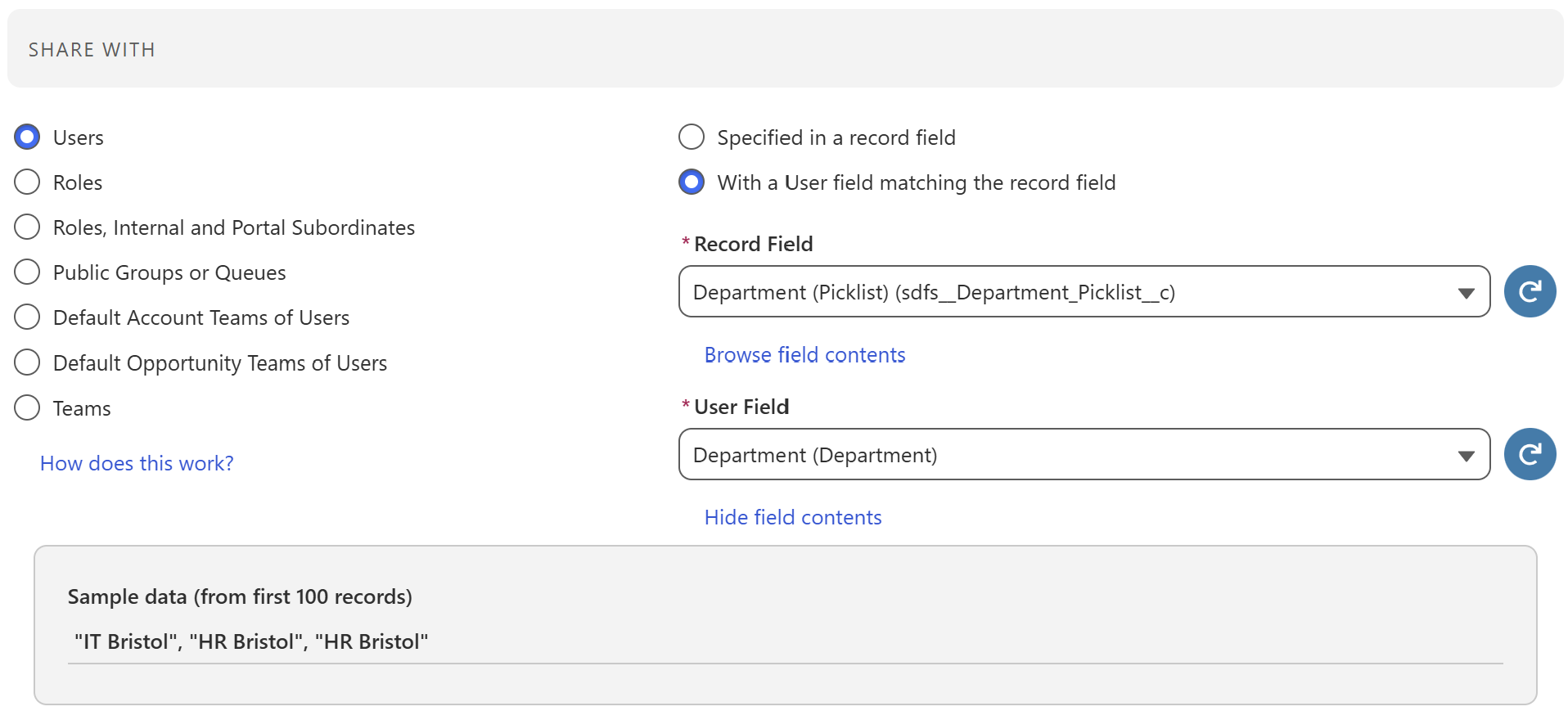 User field matching rule configuration